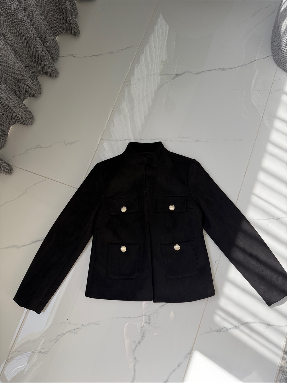 ZARA Black Women's Button-Pocket Blazer